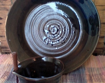 Walnut brown low serving platter set - ceramic plate set - cheese bowl - shallow pottery dish - modern ceramic serving plate - plb2803