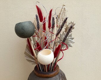 Red and Grey Decor, Red and Gray Wedding, Red Flower Decoration, Dried Flower Decor, Red Dried Flowers, Grey Vase Filler, Dried Arrangement