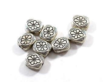 8 Antique Silver Vintage Lucite Beads, Antique Gold Beads, Rectangle Beads, Lightweight Beads