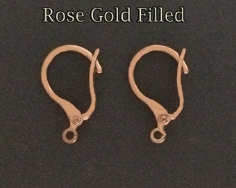 4pcs - Rose Gold filled leverback earrings - Rose gold leverback earrings and open loop - supply jewelry making leverback earrings goldfill