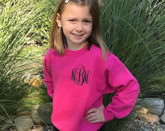 Monogrammed Youth Sweatshirt- Personalized Girls Crewneck- Youth Pullover
