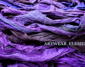Purple Mix #4, Fair Trade, 5 Yards, Purple Mix Sari Silk, Textile, Yarn, Art Yarn, Ribbon, Silk Fabric, Purple Silk, Artwear Elements