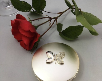 Personalised satin finished powder compact with Modern Butterfly ornament