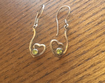 Sterling Silver Heart with Faceted Peridot Earrings - 925