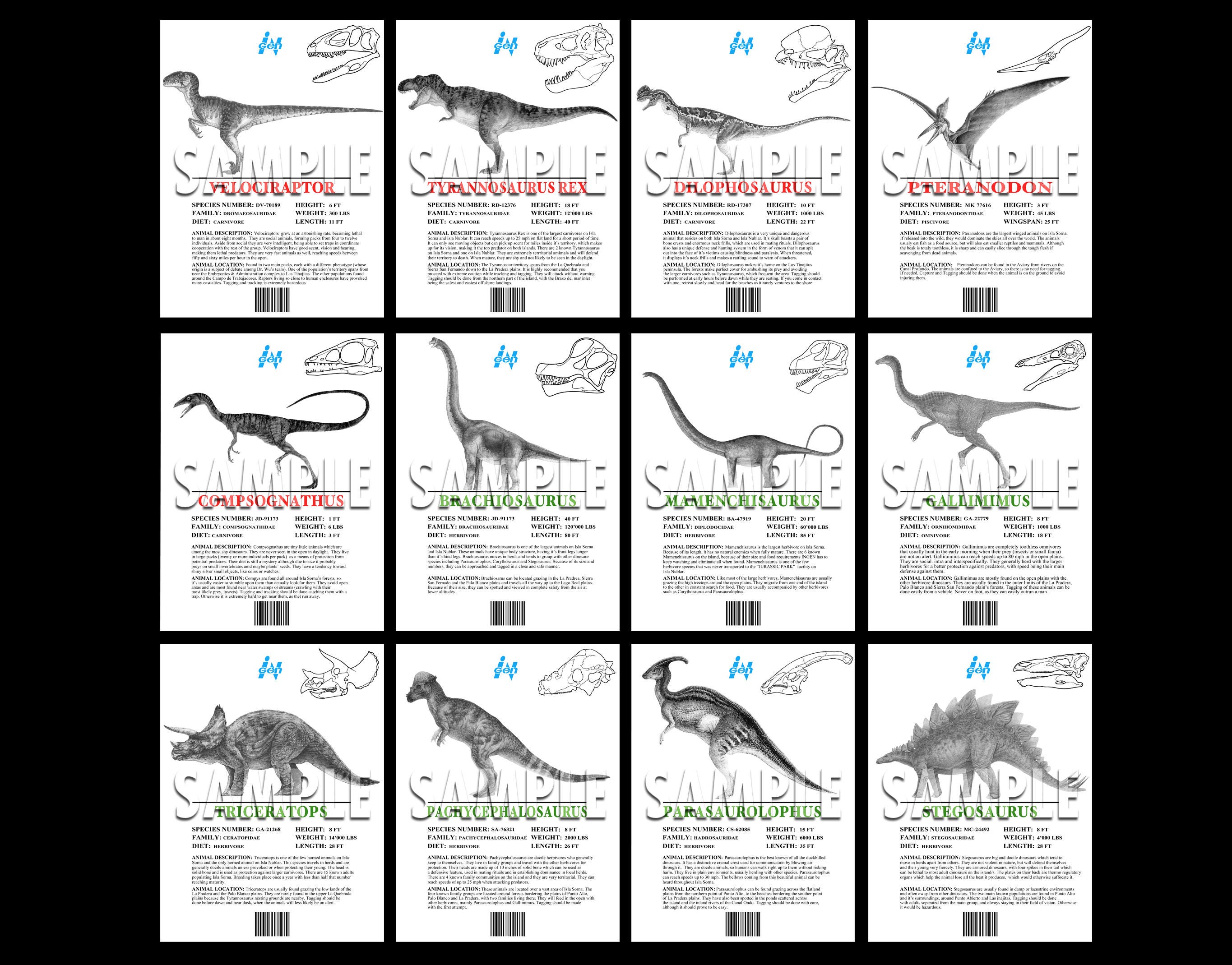 Jurassic Park The Lost World Dino Info Sheets Printable