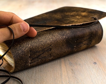 Brown Leather Journal, Rustic Leather Notebook, Vintage style Bound Journal, Distressed Leather Travel Diary. "Meditatio" A6 size.