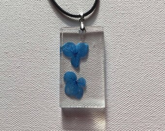 Blue Hydrangea Flower Pendant Resin Necklace
