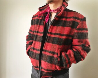 Vintage 80s Campus Flannel Bomber Jacket