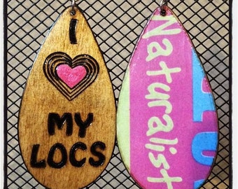 I (heart) MY LOCS Earrings with "Naturalist" graphic back