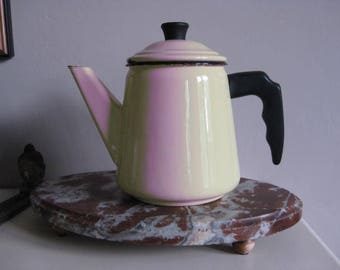 Beautiful vintage French yellow enamel coffeepot.