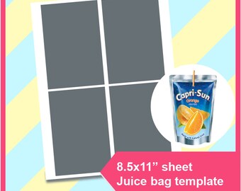 Instant Download Capri Sun Juice bag Template, Capri Sun Tenmplate PSD, PNG and SVG, Dxf, Doc Formats, 8.5x11" sheet, Printable 172