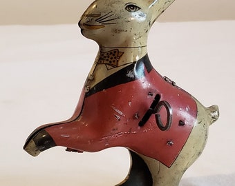 Vintage Tin Litho wind up rabbit German circa 30's RESTORE