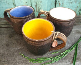 Ceramic tea mug Coffee mug Glazed cup Rustic style Handmade pottery cup Unique gift Gift for family Made in Ukraine