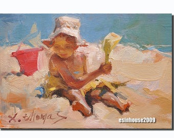 Original oil painting Beach girl 12 x18cm by X.thmoas
