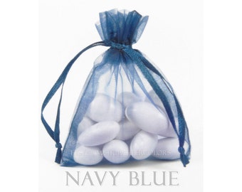 10 Navy Blue Organza Bags, 5 x 8 Inch Sheer Fabric Large Favor Bags