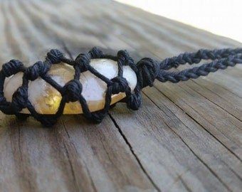 Hemp Wrapped Citrine Necklace, Polished Citrine Jewelry, Healing Crystal Jewelry, Healing Crystal Necklace, Citrine Pendant