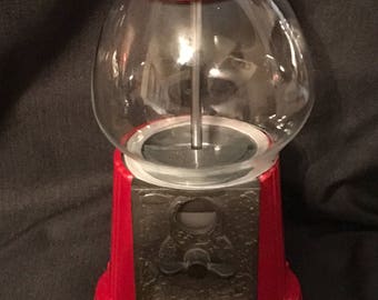 Vintage Gumball Machine Glass and Metal Red Vintage Vending Gumballs