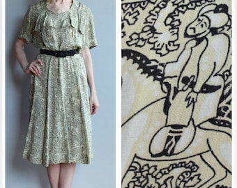 1940s Dress // Novelty Asian Silk Dress // vintage 40s dress