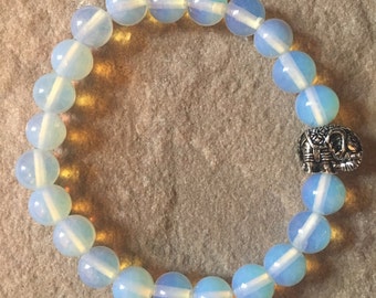 Moonstone 8mm semi precious gemstone bracelet with an elephant charm