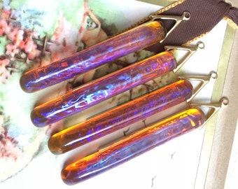 Vintage Dragons breath earrings, Cabochons, Mexican fire polished pendants, opal Glass 44x6mm Long Stones, Opals, Long Cabochons, Tube #Box