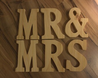 Wedding, Bridal Shower, Engagement Party MR & MRS Coconut Oil Stained 8" Wooden Letters