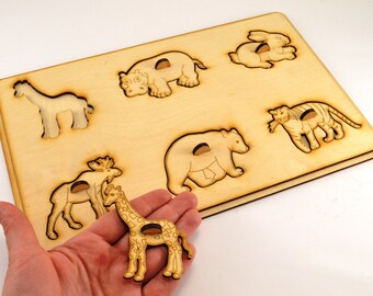 Wild animals puzzle Wooden puzzle Montessori toys Wooden animal gift Educational toys Animal puzzle Toy for autism Baby gifts Gift 1st