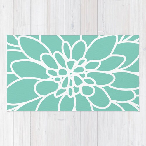 Modern Dahlia Flower Rug Area Rug Mint Green Pastel Decor