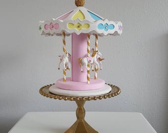 Carousel cake topper / Centerpiece- rainbow Pastel Colors