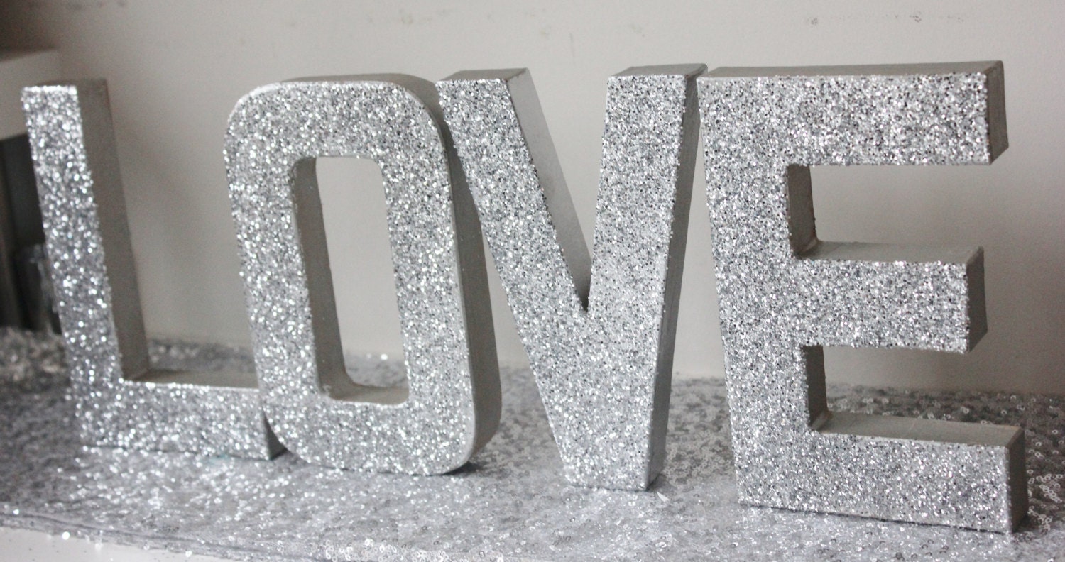 love glitter silver sign letters free standing glittered