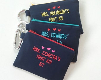 Personalized First Aid Kit, Fully Stocked, Teacher gift, Medicine Bag, Zippered Medical Pouch, Emergency bag, Boo Boo Bag, Teacher Pouch