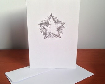 Heat Embossed Card - Shining Star in Silver on White