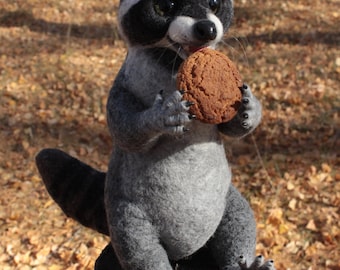 Made to order (this very item is alredy SOLD) Raccoon soft sculpture, Felted animal, Faux taxidermy, posable art doll, Woodland animals