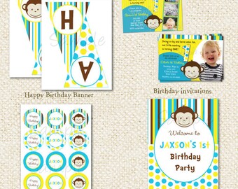 Mod Monkey Birthday Party Package - DIY Printable