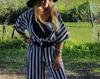 White and Navy Pant and Top set