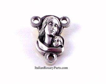 Virgin Mary and Baby Jesus Rosary Center Medal | Italian Rosary Parts