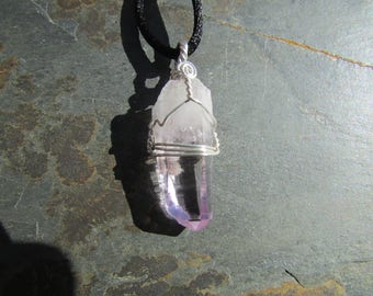 Vera Cruz Amethyst Crystal Pendant - Sterling Silver Wire Wrap Clear Crystal Point Necklace, Vera Cruz Amethyst Raw Crystal Healing Jewelry