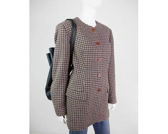 Checkered vintage blazer with round collar