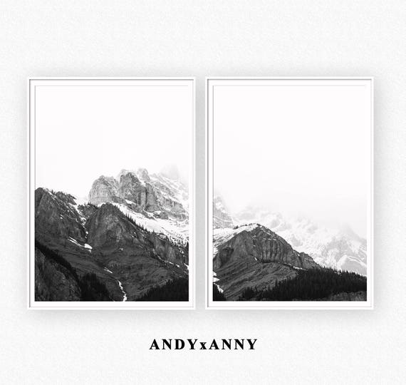 Mountain printable art black and white prints poster set of 2 wall art prints nature black white wall art mountain landscape poster Mountain printable art black and white prints poster set of 2 wall art prints nature black white wall art mountain landscape poster