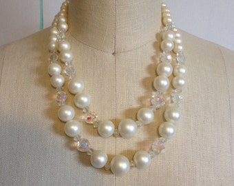 Pearl and Aurora Borealis Vintage Necklace
