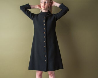 MOLLIE PARNIS black a line dress / vintage MOD dress / scooter dress / s / 1978d / R2
