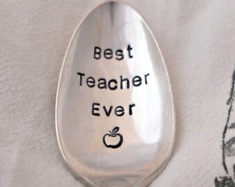 Best Teacher Ever, Coffee Spoon, Stamped Spoon, Silverplate Spoon, Unique Gift, Tea Gift, Gift for Teacher, Vintage Spoon