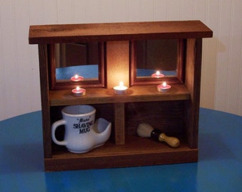 Rustic Barn Wood Mirrored Shelf