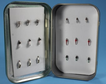 Midge fly selection, fly fishing flies, hand-tied flies, fishing flies in a box, Trout flies, Midges, dry flies, nymph flies