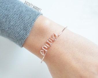 Custom Name Bracelet Bangle • Personalized Name Jewelry • Wire Word • Bridesmaid, Sister, Friend, Mom Kids Gift • Wedding Shower • For Her
