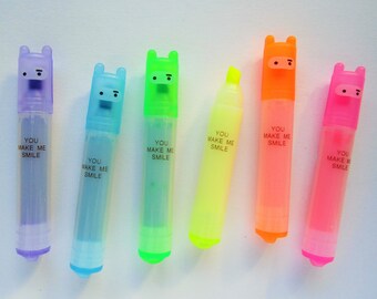 set di 6 mini ninja evidenziatori - viola blu verde giallo arancione neon rosa