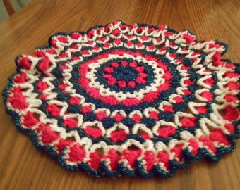 New HANDMADE Crocheted Christmas Sparkling Round Doily