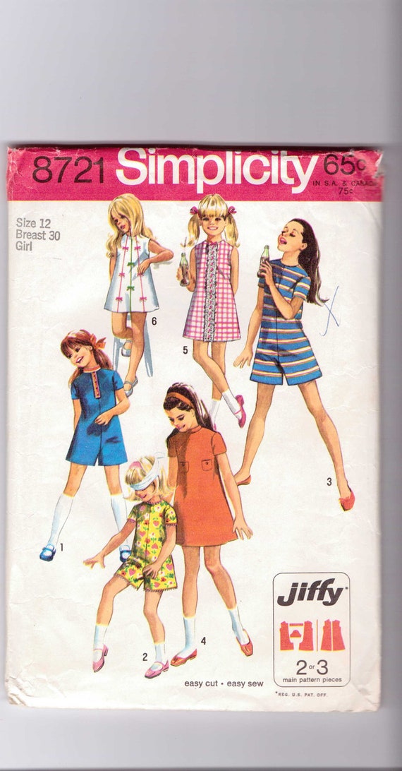 Simplicity Sewing Pattern 8721 Girls Jiffy Dress and Pantdress Size 12 Sale