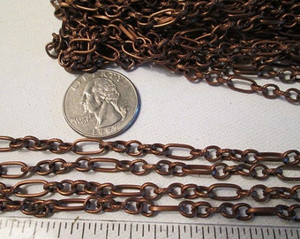 Remnant Sale, Metal Jewelry Chain, Long Short Link Chain, Antique Copper, Fashion Chain, Decorative Chain, Copper Chain, 24 Inches, ch114C