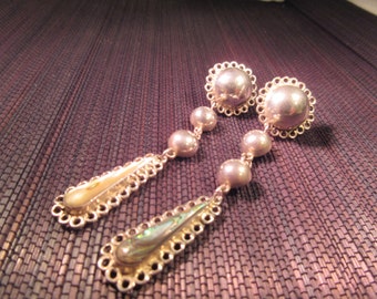 Tribal Sterling Silver Abalone Earrings - Mexico
