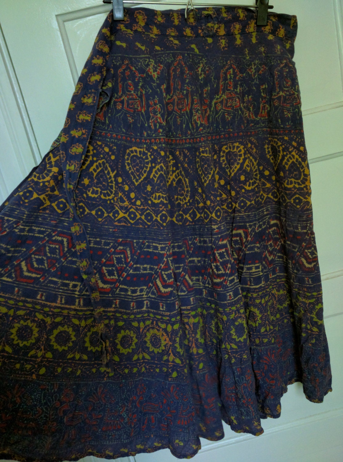 90s Indian Wrap Skirt Hippie Cotton Print Batik Stoner One